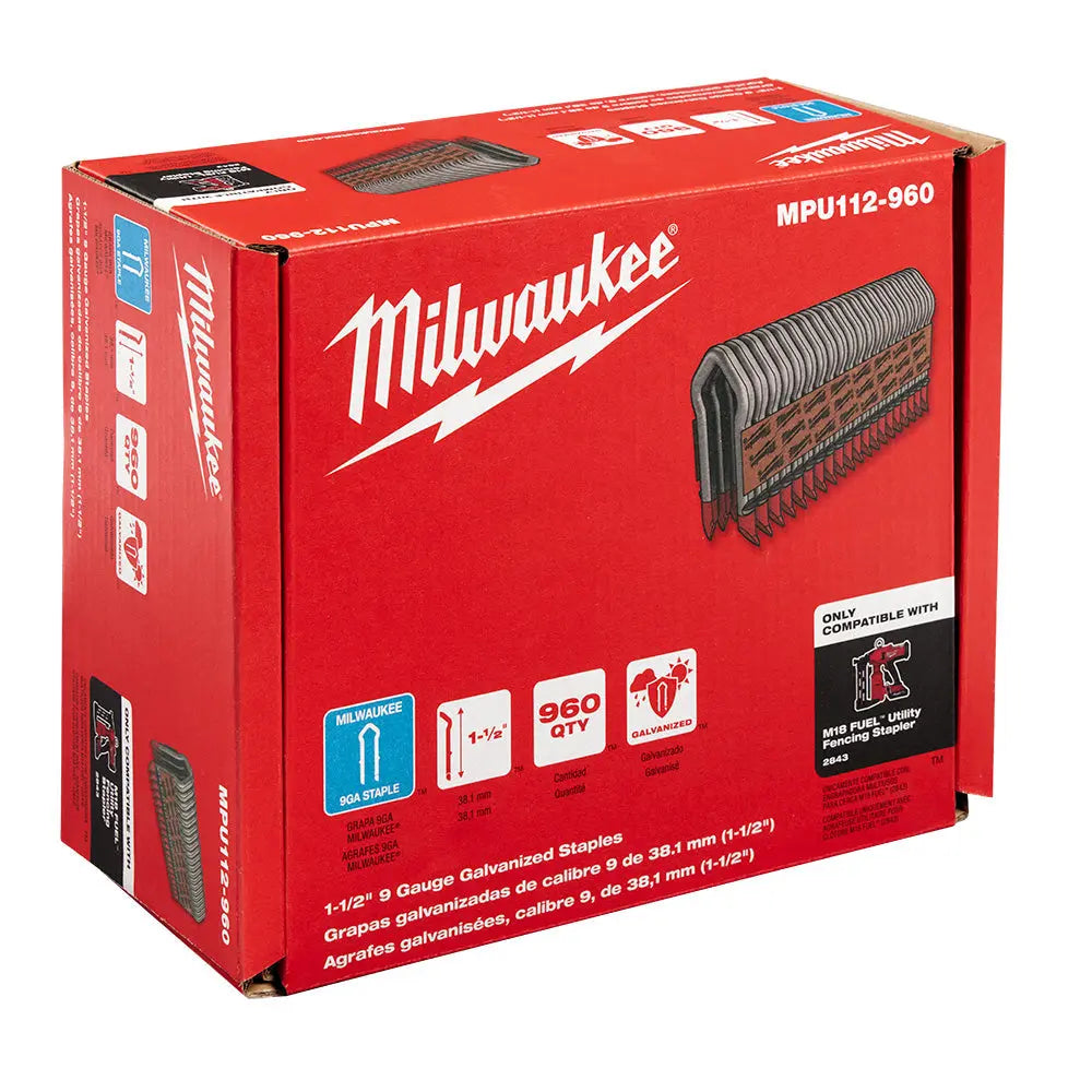 Milwaukee MPU112-960 - 1.5 Inch 9 Gauge Galvanized Staples - Wise Line Tools