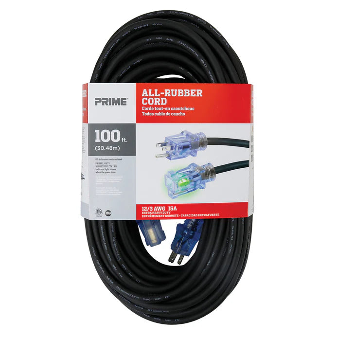 PRIME SEEC732835 - 100ft 12/3 SJOOW All-Rubber Outdoor Extension Cord