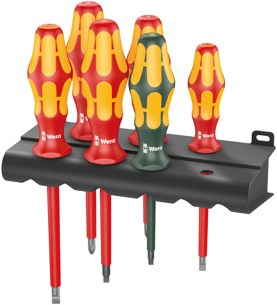 Wera 347777  -  VDE Insulated Slotted/Phillips/Square Screwdriver Set + Rack - Wise Line Tools