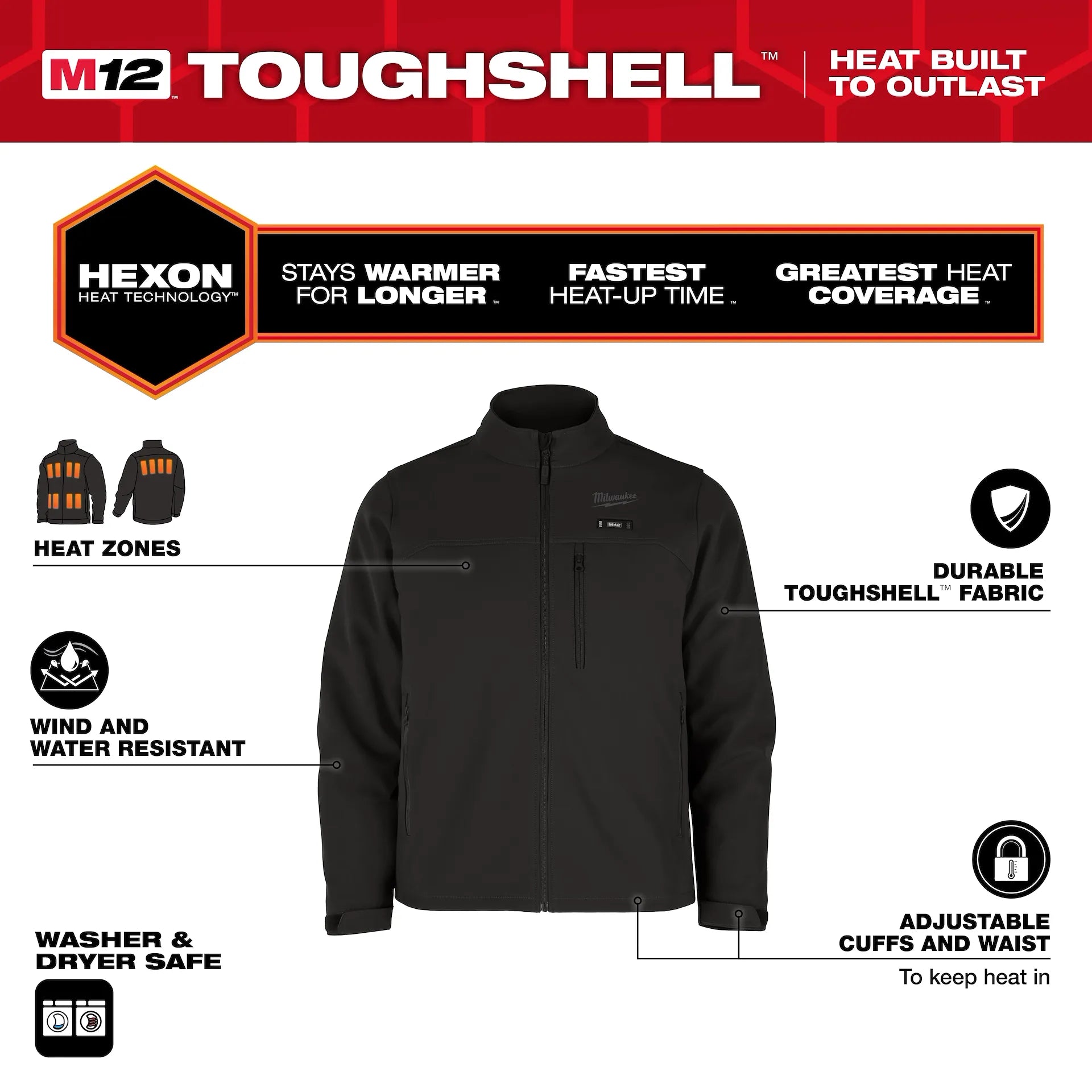 Milwaukee Men's Black TOUGHSHELL Heated Work Jacket Kit