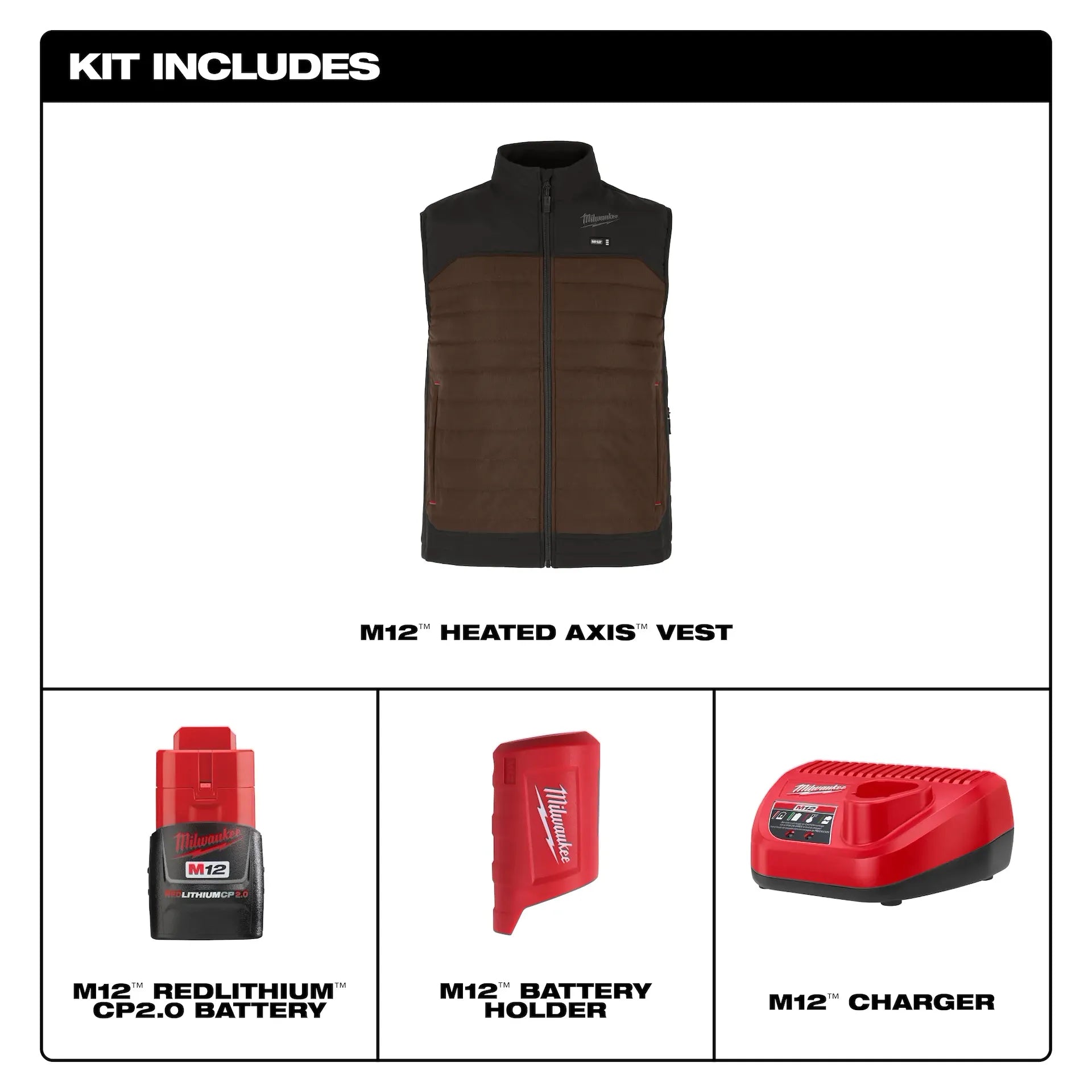 Milwaukee Men's Brown AXIS Heated Vest Kit
