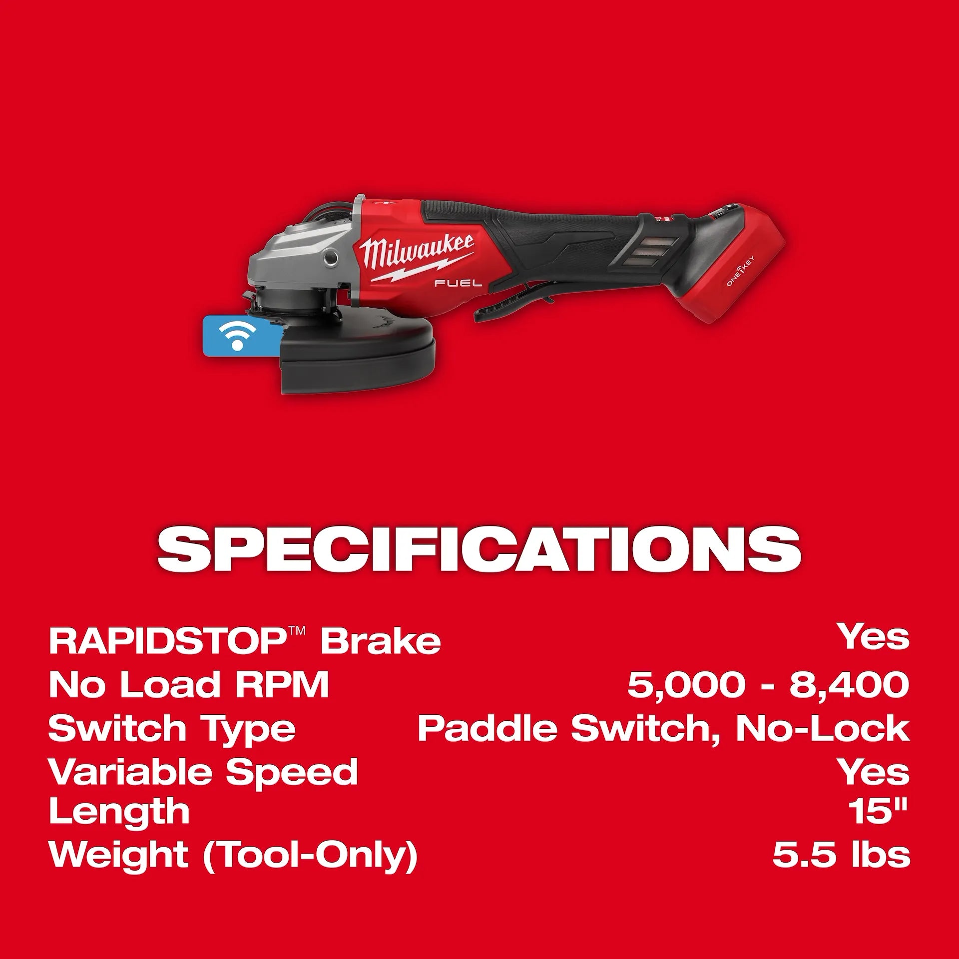 Milwaukee 3674-20 - M18 FUEL™ 4-1/2"-7" Variable Speed Braking Grinder, Paddle Switch w/ ONE-KEY™