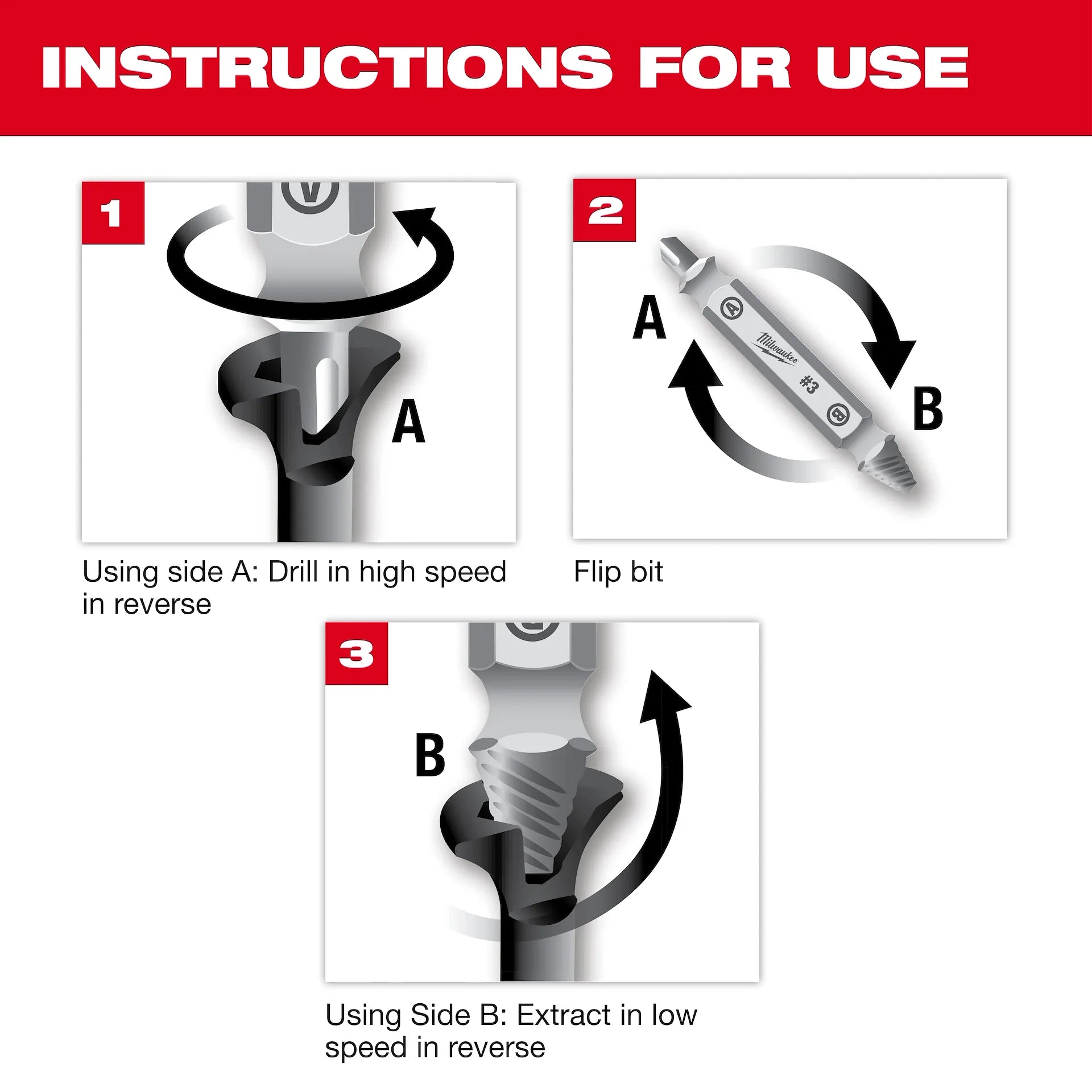 Milwaukee 49-57-9001 - 4PC M2 Steel Screw Extractor Set