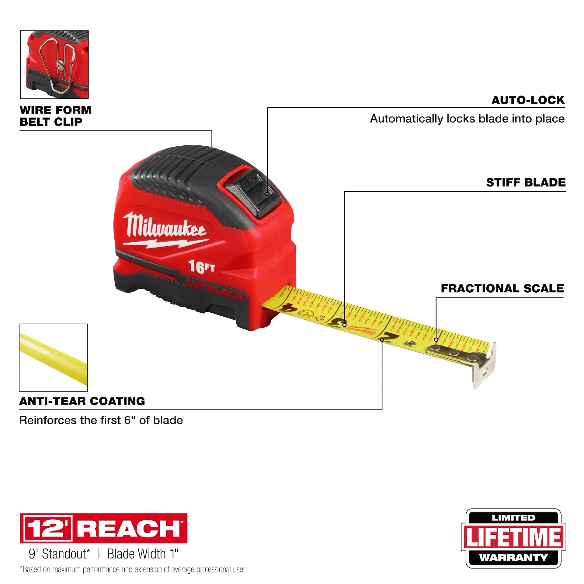 Milwaukee 48-22-1816 - 16ft Auto-Lock Tape Measure