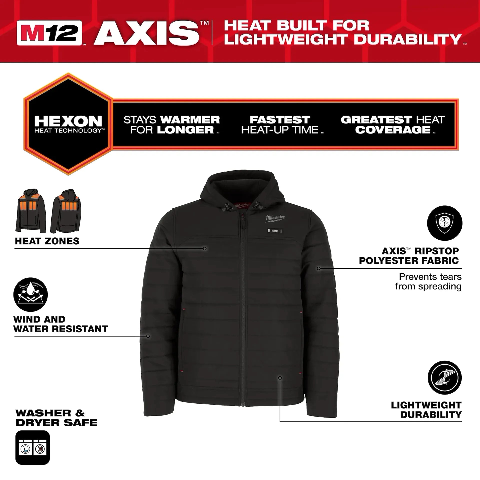 Milwaukee Men's Black AXIS Heated Jacket Kit