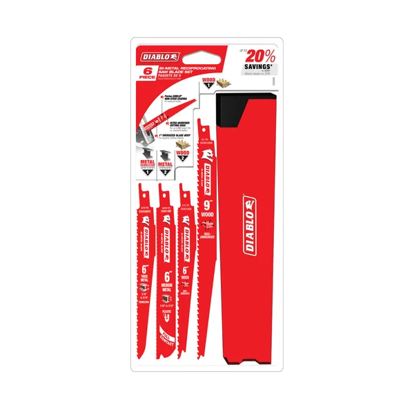 Diablo DS006S - Bi-Metal Reciprocating Saw Blade Set for Wood and Metal Demolition (6-pc)