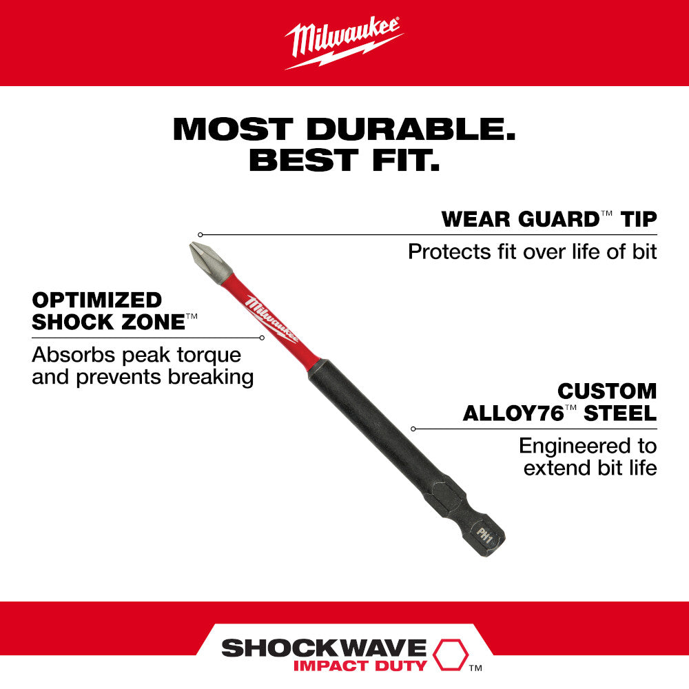 Milwaukee 48-32-4550 - SHOCKWAVE Impact Duty™ Magnetic Attachment and PH2 Bit Set - 3PC - Wise Line Tools