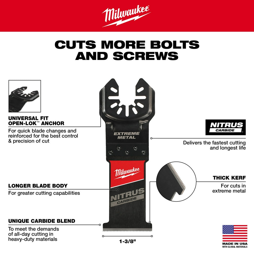 Milwaukee 49-25-1561 - NITRUS CARBIDE™ Extreme Metal Universal Fit OPEN-LOK™ Multi-Tool Blade 1PK - Wise Line Tools