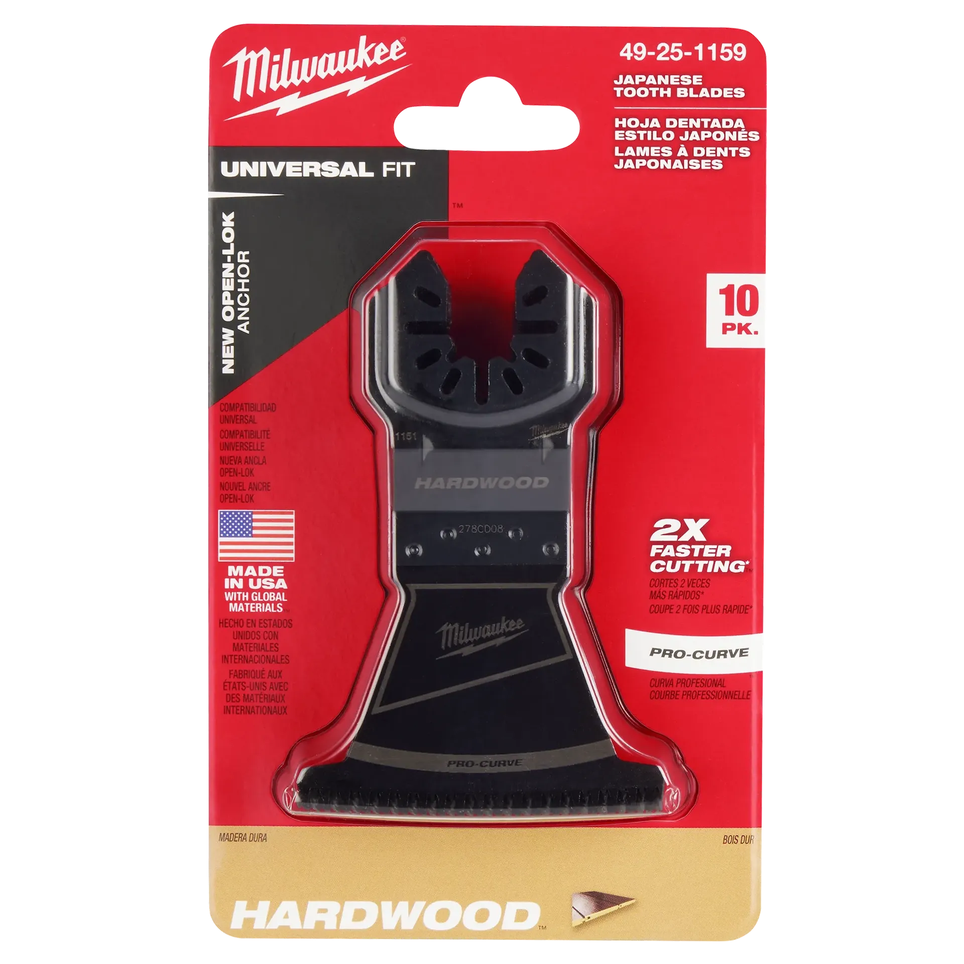 Milwaukee 49-25-1159 - 2-1/2" OPEN-LOK HCS Japanese Tooth PRO-CURVE™ Hardwood Multi-Tool Blades 10pk