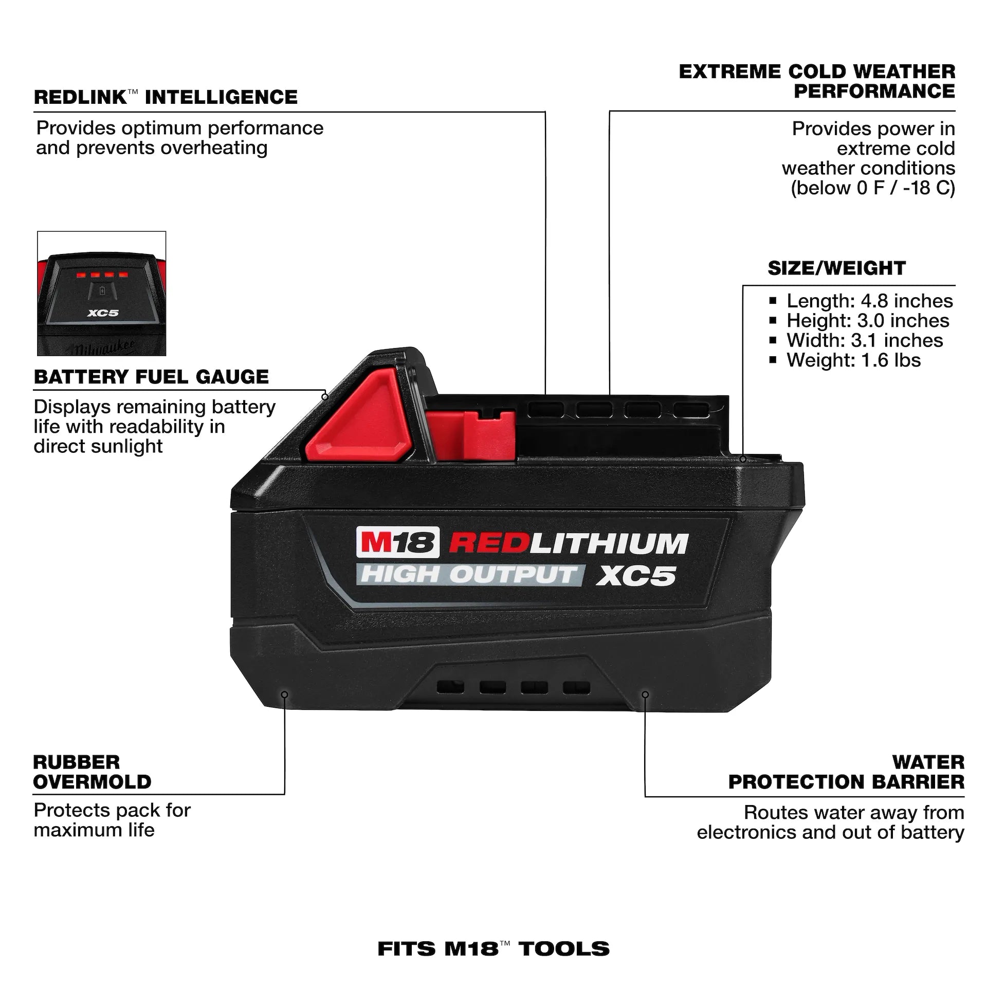 Milwaukee 48-11-1855 - M18™ REDLITHIUM™ HIGH OUTPUT™ XC5™ Battery Pack
