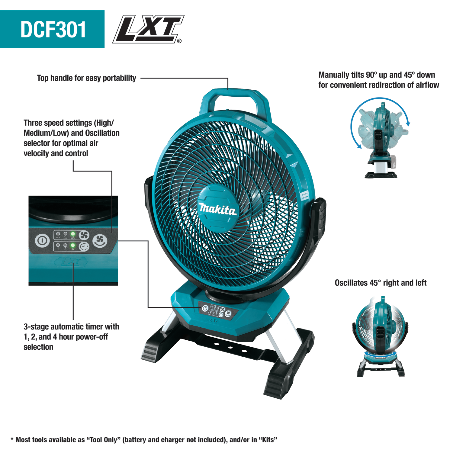 Makita DCF301Z - 18V LXT® Lithium‑Ion Cordless/Corded 13" Fan