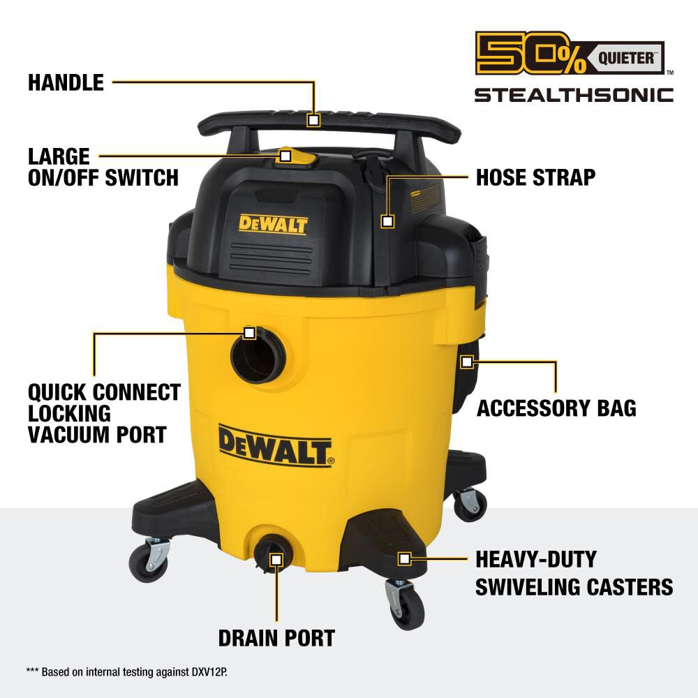DEWALT DXV12P-QTA - 12 Gallon StealthSonic Wet/Dry Vacuum
