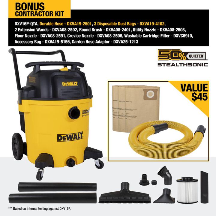 DEWALT DXV16P-QTA - 6.5 PHP 16-Gal Stealthsonic Quiet Vacuum