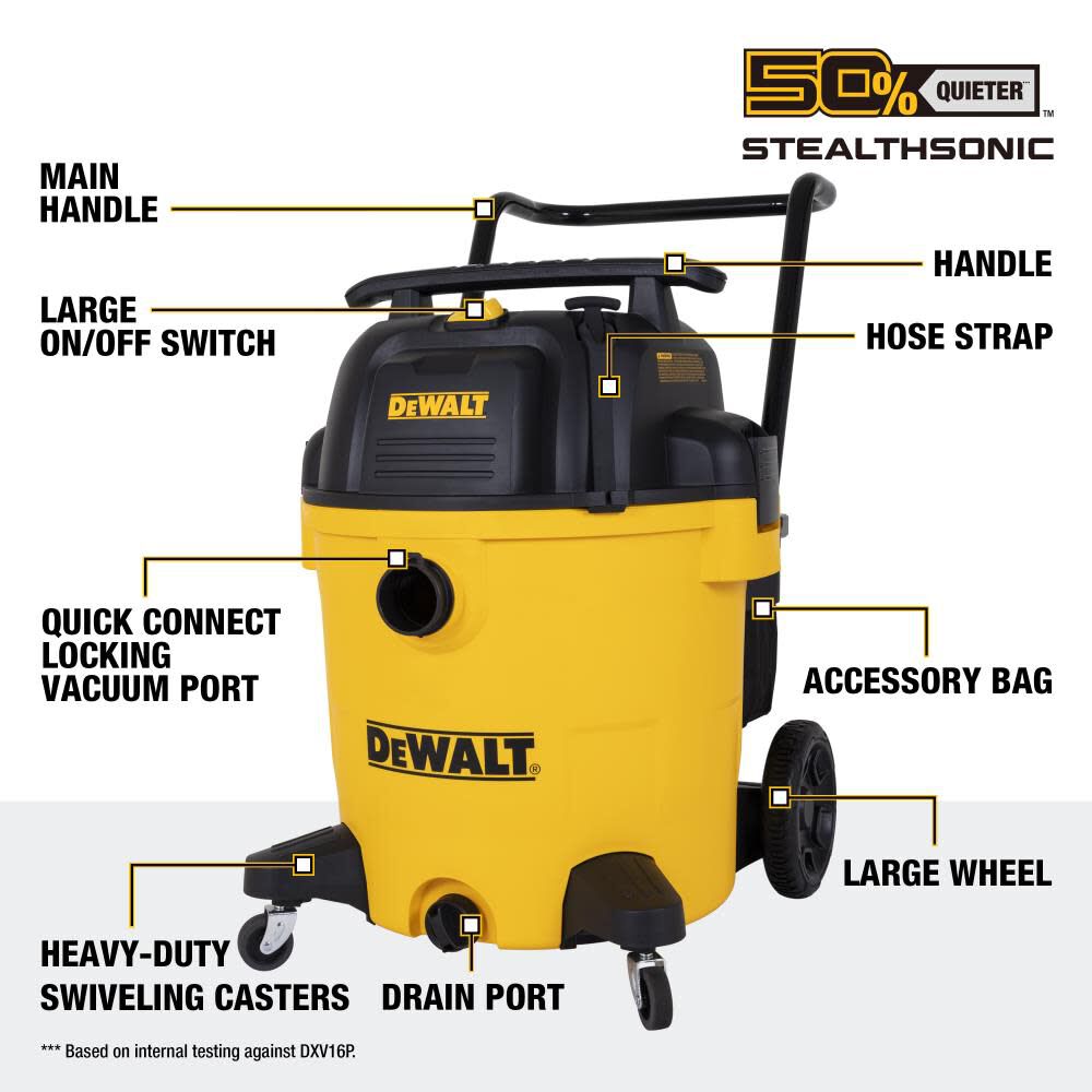 DEWALT DXV16P-QTA - 6.5 PHP 16-Gal Stealthsonic Quiet Vacuum