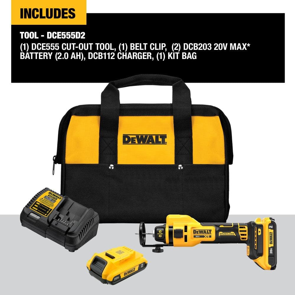 DEWALT DCE555D2 - 20V MAX XR® Brushless Drywall Cut-Out Tool Kit