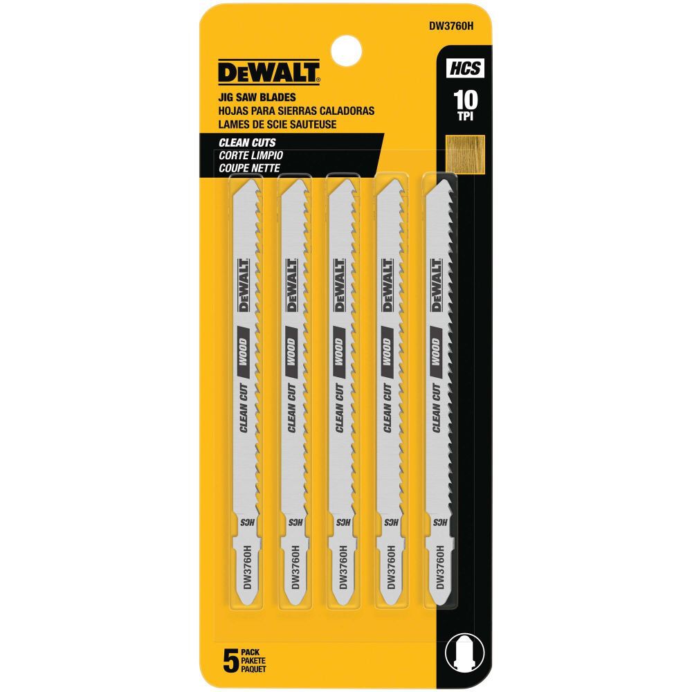 DEWALT DW3760H - 4" 10 TPI Fine Cut T-Shank HCS Jigsaw Blade 5 Pack