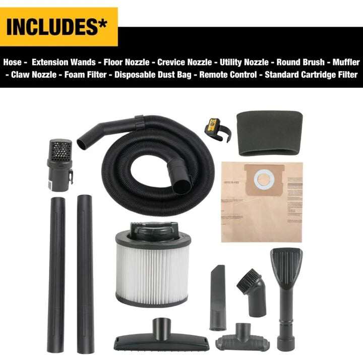 DEWALT DXV06G - 6-Gal Wall-Mounted Wet/Dry Vacuum With Wireless On/Off Control