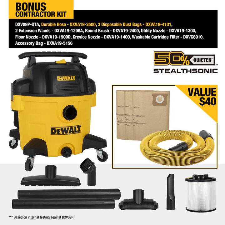 DEWALT DXV09P-QTA - 9 Gallon Stealthsonic Wet/Dry Vacuum