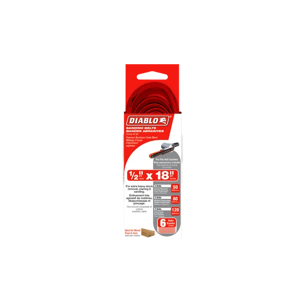 Diablo DCB518ASTS06G - 1/2" x 18" Detail File Sanding Belt Assorted Pack (6-pc)