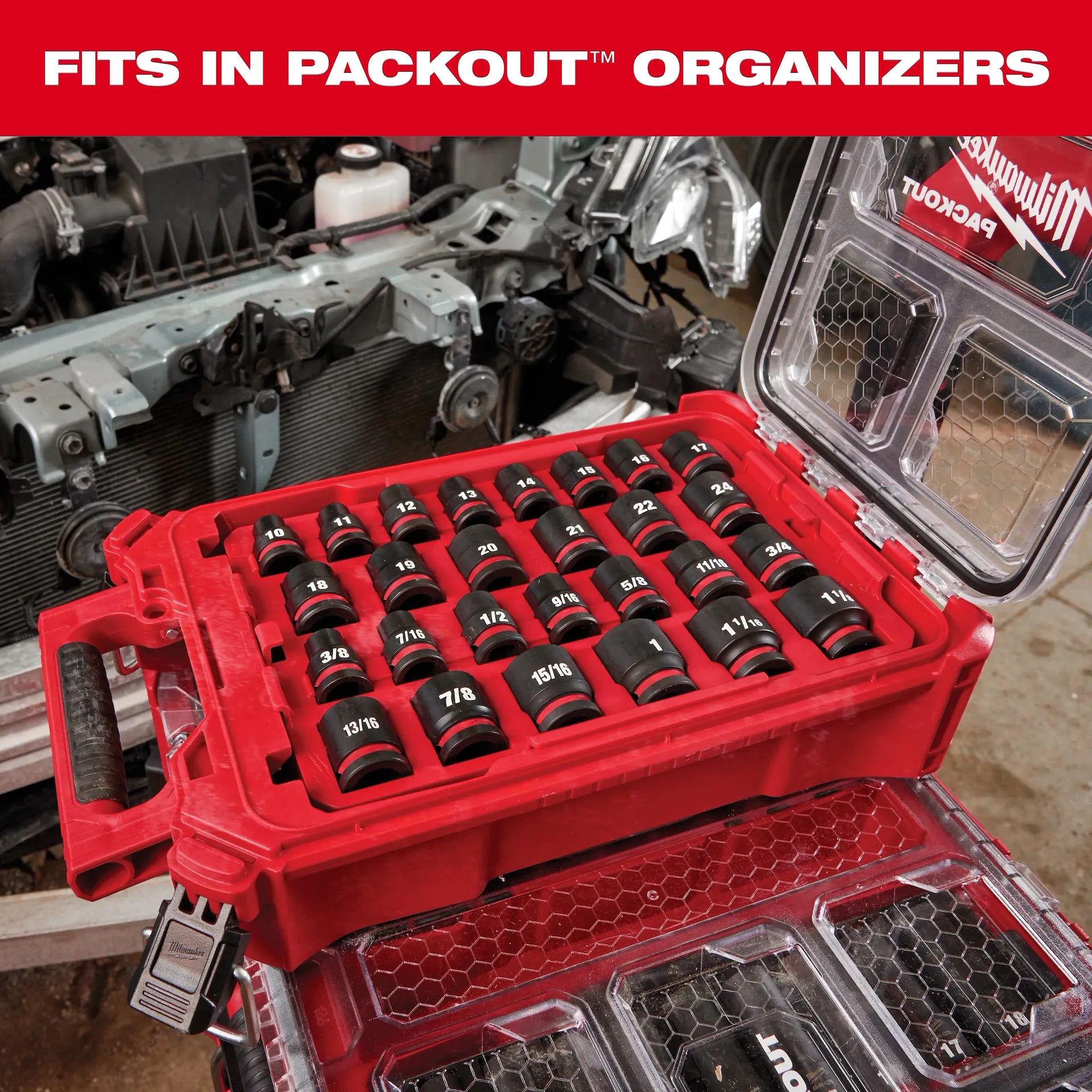 Milwaukee 49-66-6804 - 27PC SHOCKWAVE™ Impact Duty Socket 1/2” Drive MM & SAE Set with PACKOUT™