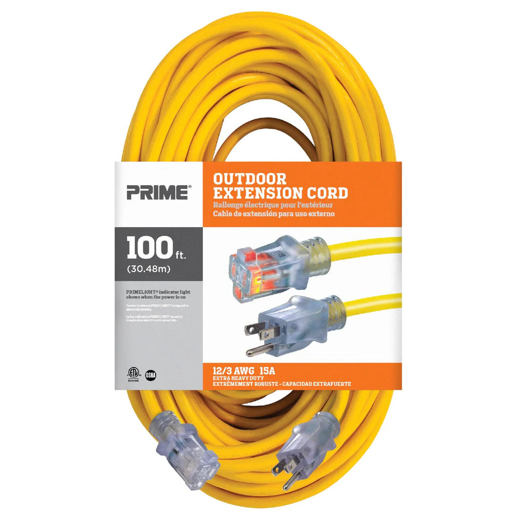 PRIME EC511835 - 100ft 12/3 SJTW Jobsite® Outdoor Extension Cord
