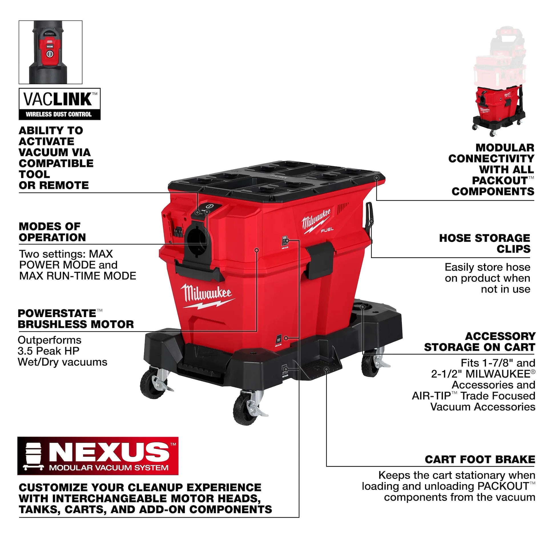 Milwaukee 0914-20 - M18 FUEL™ NEXUS™ 6 Gallon Wet/Dry Vacuum w/ PACKOUT™ Compatibility & VACLINK™