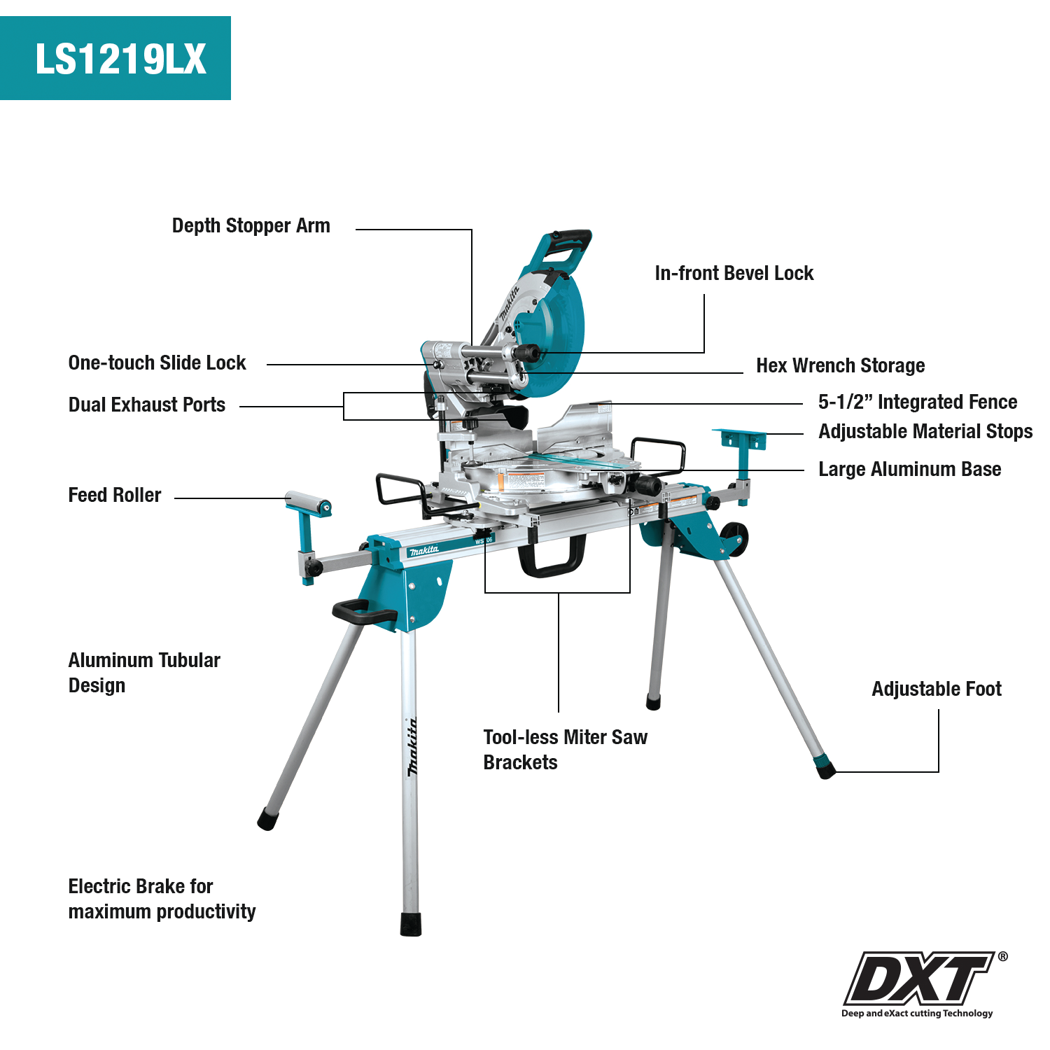 Makita LS1219LX - 12" Dual‑Bevel Sliding Compound Miter Saw with Laser and Stand
