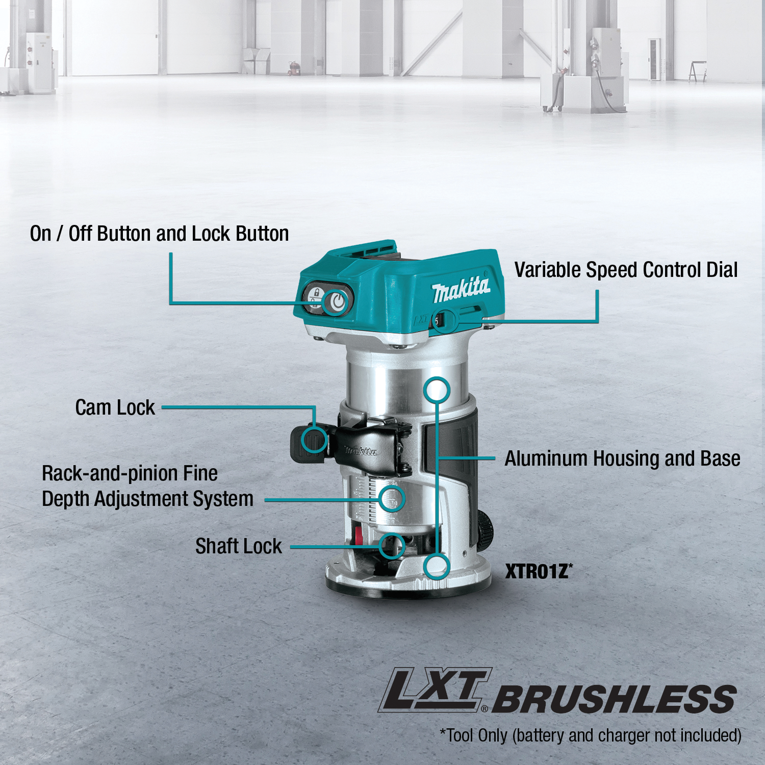 Makita XTR01Z - 18V LXT® Lithium‑Ion Brushless Cordless Compact Router, Tool Only