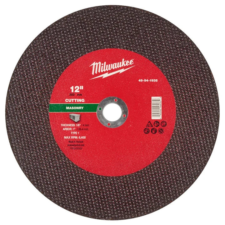 Milwaukee 49-94-1935 - 12" x 1/8" x 1" Masonry Cut Off Wheel -Type 1
