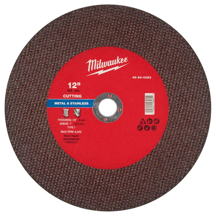 Milwaukee 49-94-0053 - 12" x 1/8" x 1" Metal Cut Off Wheel -Type 1