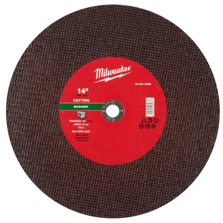 Milwaukee 49-94-1940 - 14" x 1/8" x 1" Masonry Cut Off Wheel -Type 1