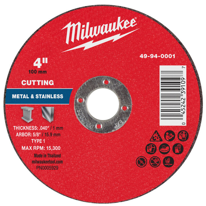 Milwaukee 49-94-0001 - 4" x .040" x 5/8" Metal Cut Off Wheel -Type 1