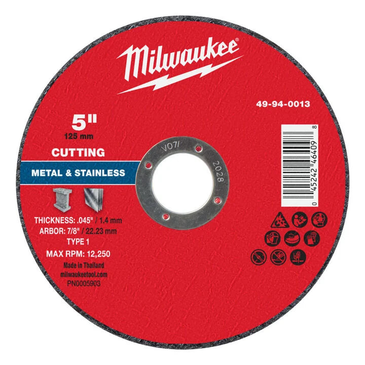 Milwaukee 49-94-0013 - 5" x .045" x 7/8" Metal Cut Off Wheel -Type 1