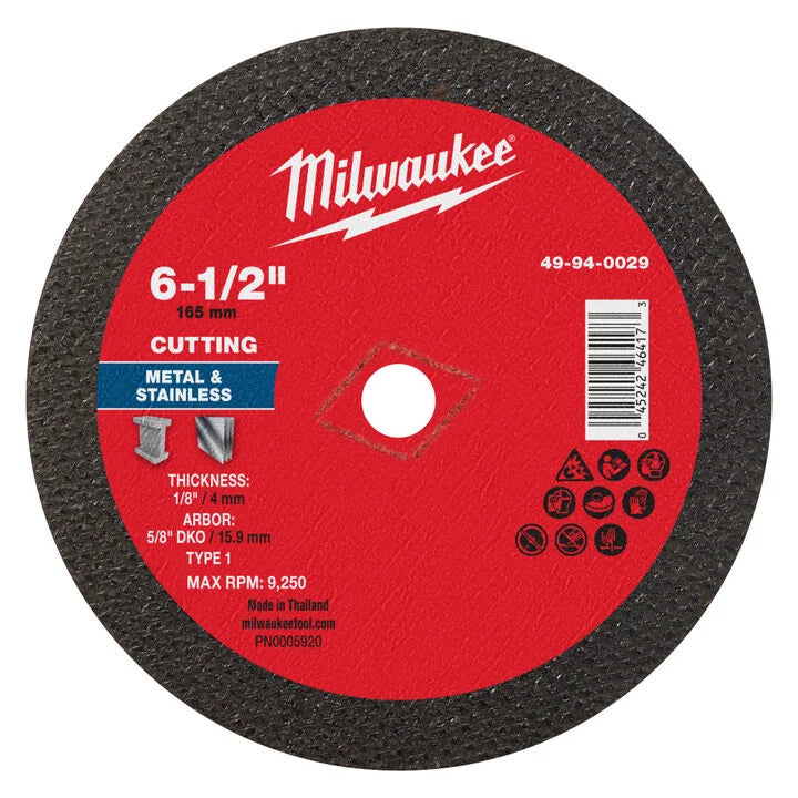 Milwaukee 49-94-0029 - 6-1/2" x 1/8" x 5/8" DKO Metal Cut Off Wheel -Type 1