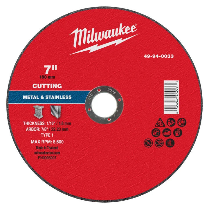 Milwaukee 49-94-0033 - 7" x 1/16" x 7/8" Metal Cut Off Wheel -Type 1