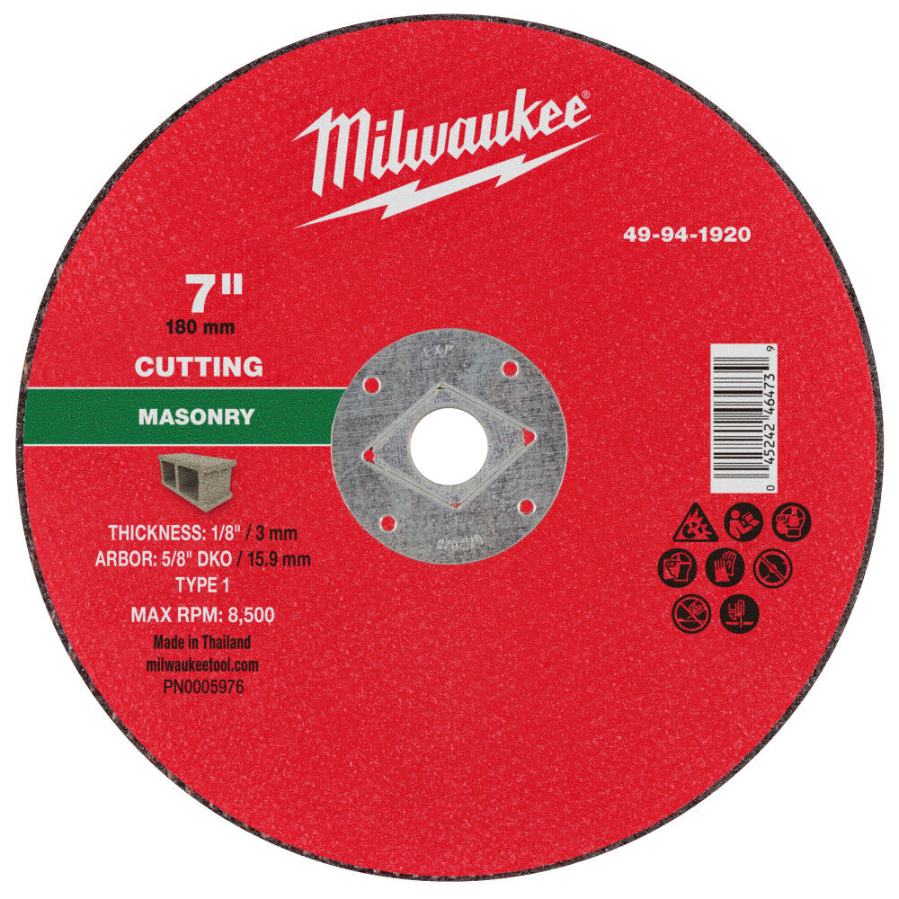 Milwaukee 49-94-1920 - 7" x 1/8" x 5/8" DKO Masonry Cut Off Wheel -Type 1