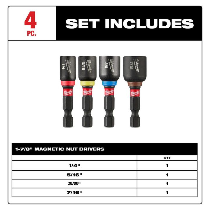 Milwaukee 49-66-4562 - SHOCKWAVE Impact Duty 1-7/8inch Magnetic Nut Driver Set 4PC