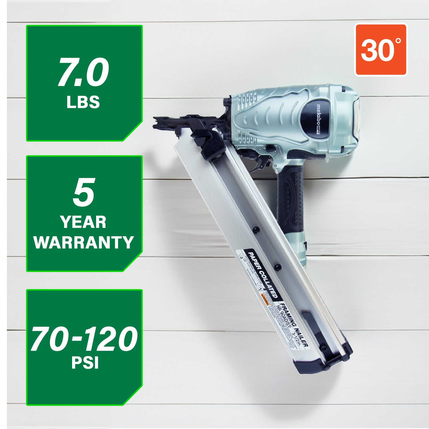 METABO HPT NR90ADS1M - 3-1/2 Inch 30° Paper Collated Framing Nailer