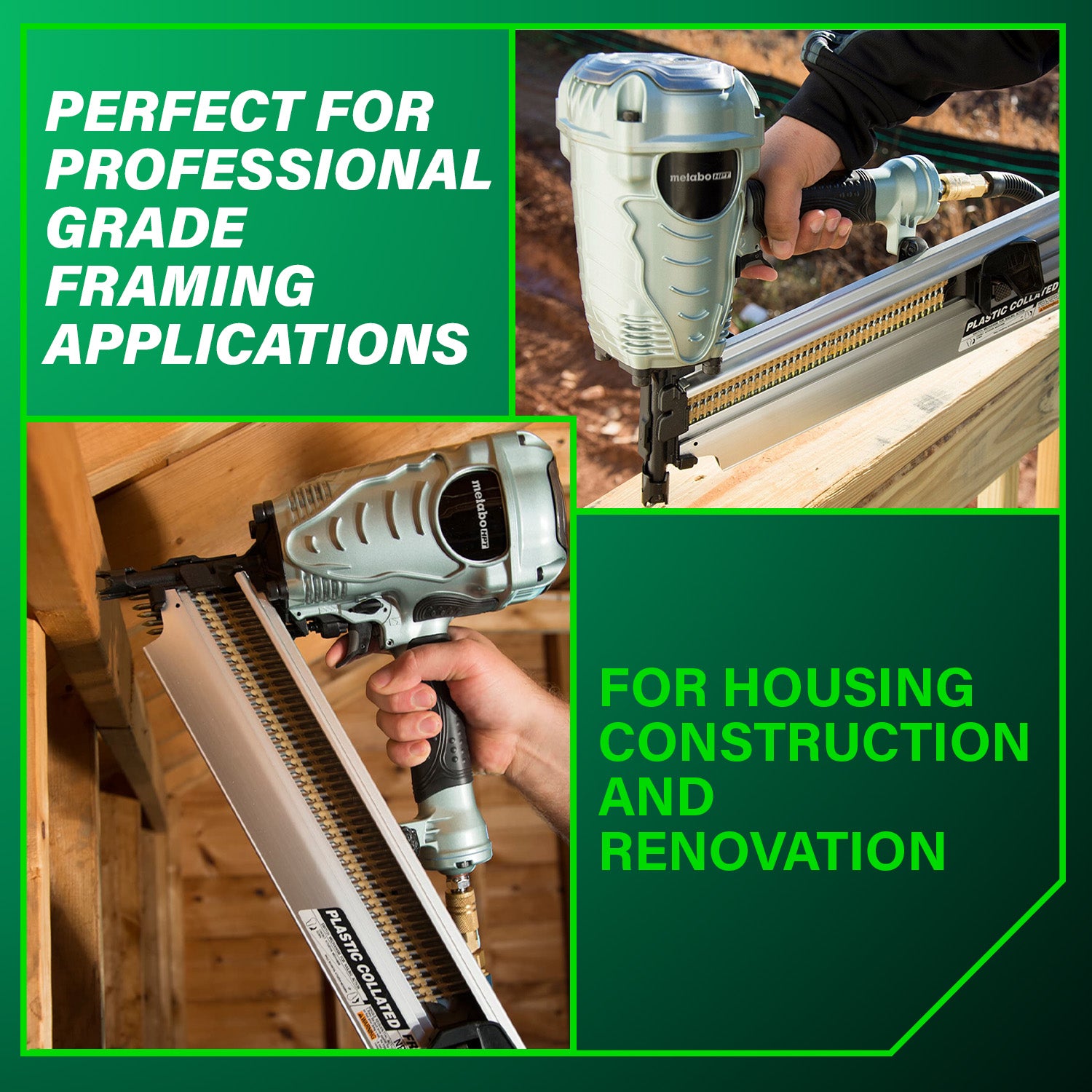 METABO HPT NR90AES1M - 21 Degree Plastic Collated 3-1/2 Inch Framing Nailer