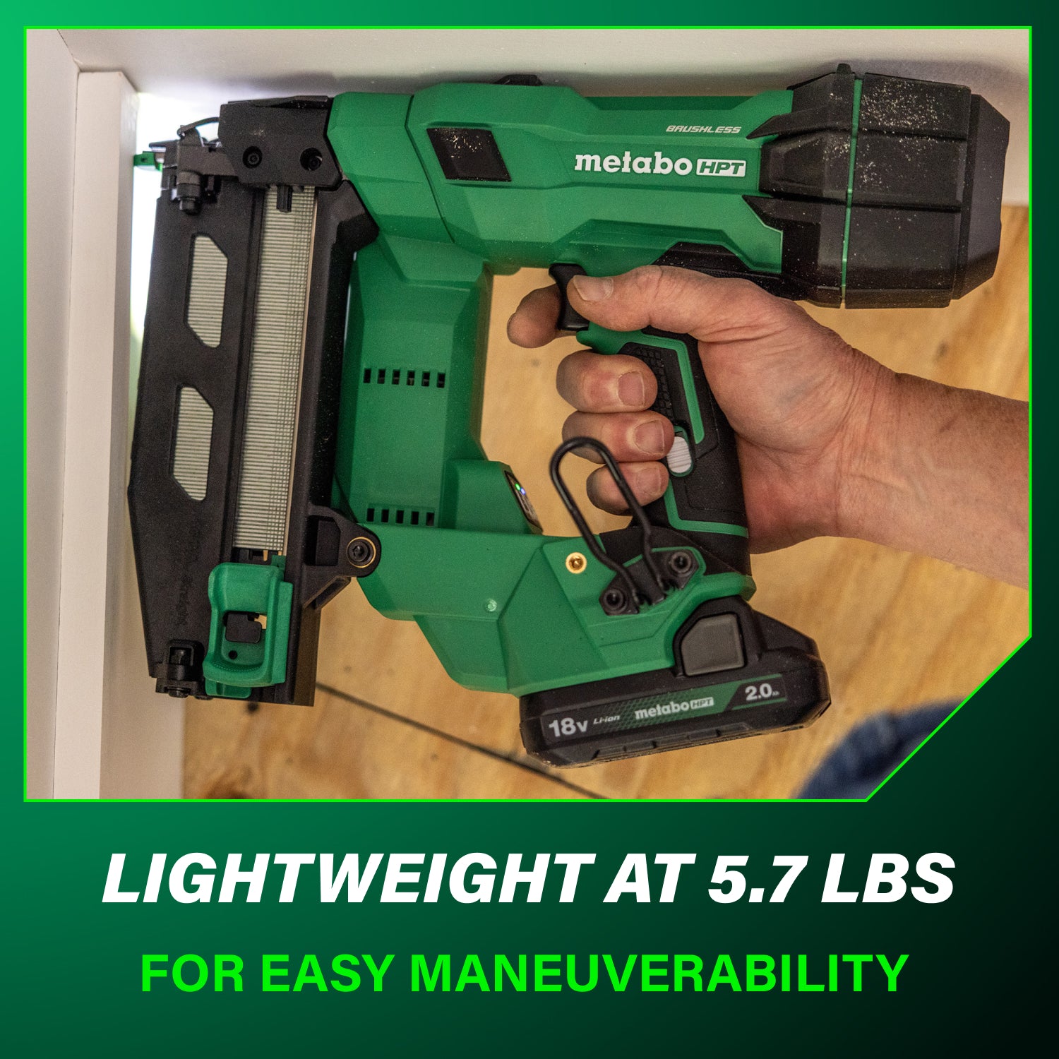 METABO HPT NT1865DSAM - 18V MultiVolt™ Brushless Pro 16-GA Straight Finish Nailer (1 x 2.0Ah)