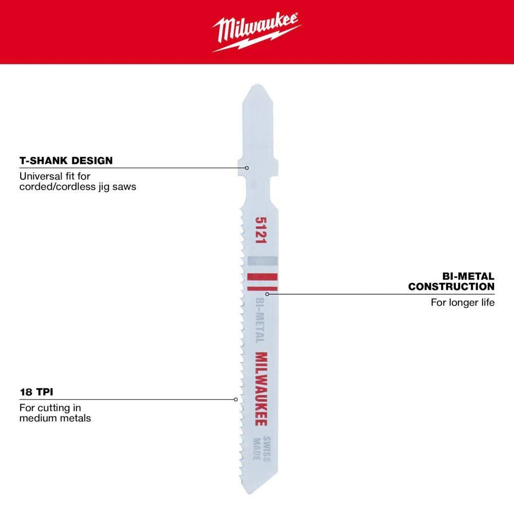 Milwaukee 49-22-1178 - 5Pc T-Shank Bi-Metal Jig Saw Blade Set