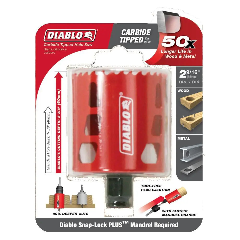 DIABLO DHS2563CT  -  2‑9/16" Carbide‑Tipped Wood & Metal Holesaw