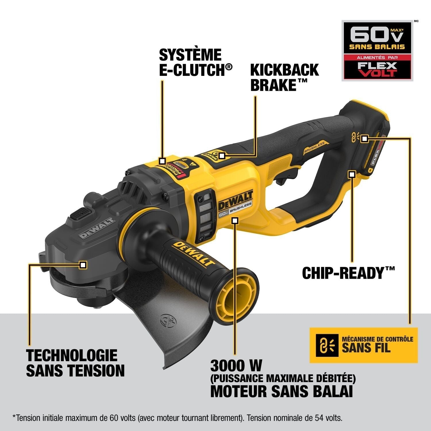 DEWALT DCG460B-60V MAX* 7 "-9" Large Angle Grinder (Tool Only)