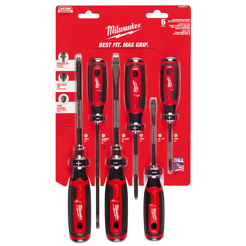 Milwaukee MT200-6 - 6PC Cushion Grip Screwdriver Kit (USA) - Wise Line Tools