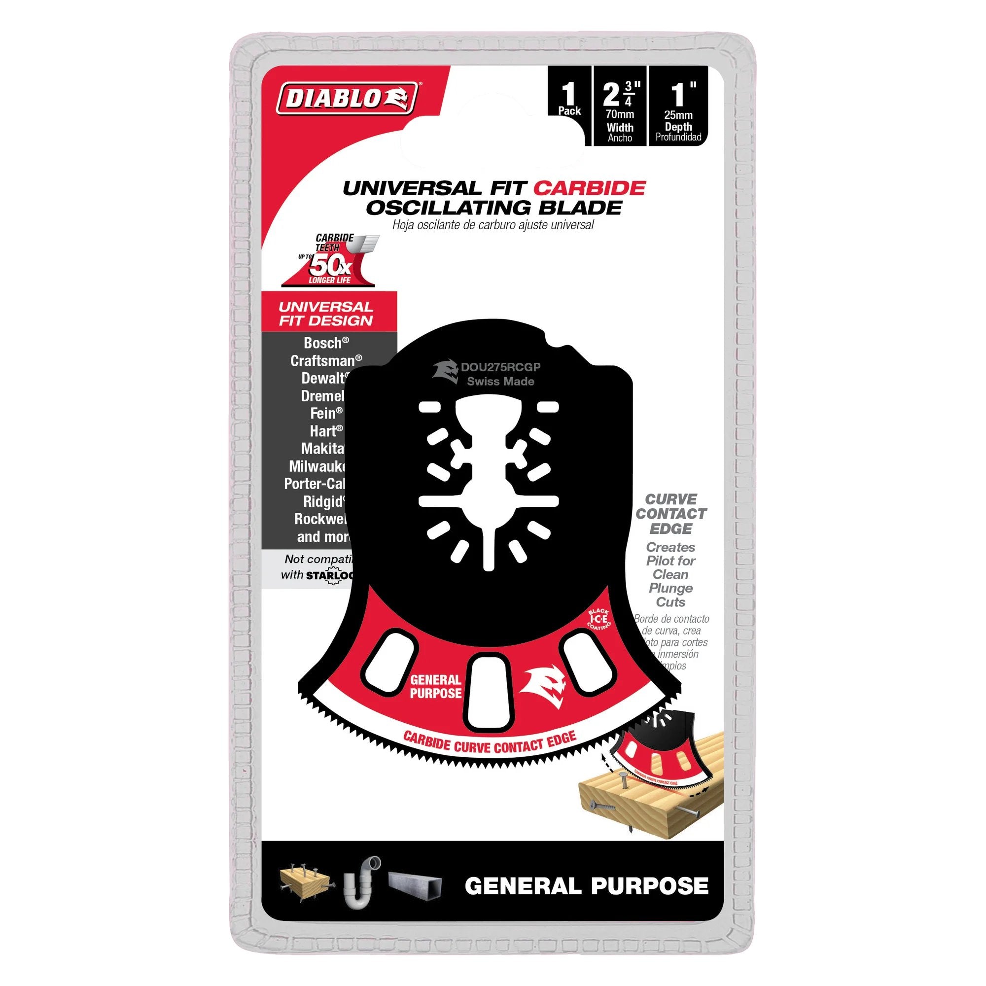 Diablo DOU275RCGP - 2-3/4 in. Universal Fit Carbide Oscillating Blade for General Purpose Cuts