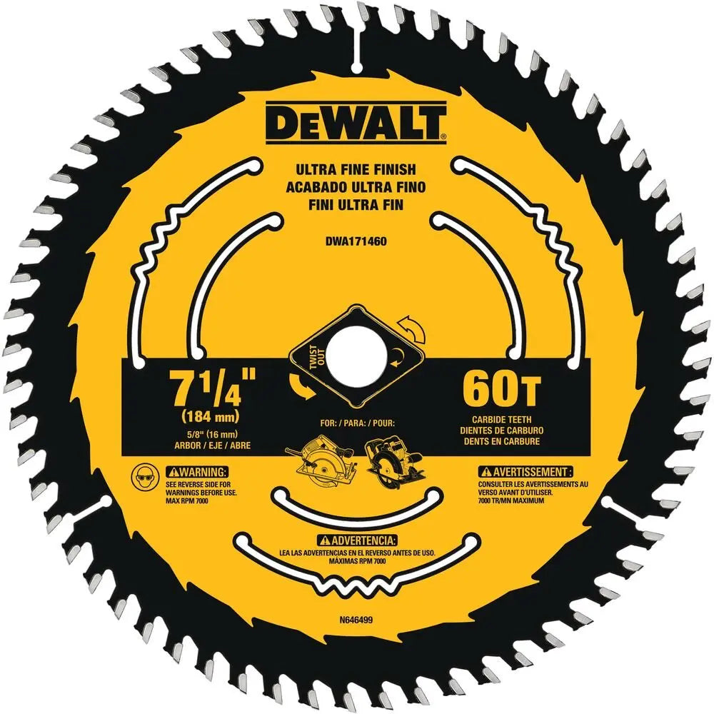 DEWALT DWA171460-7-1/4 In Carbide Circular Saw Blade 60 Tooth with 5/8 in Arbor (1 Pack)