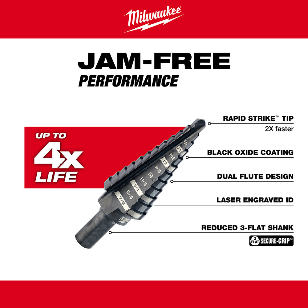 Milwaukee 48-89-9204 - #4 Step Drill Bit, 3/16 in. - 7/8 in. x 1/16 in.