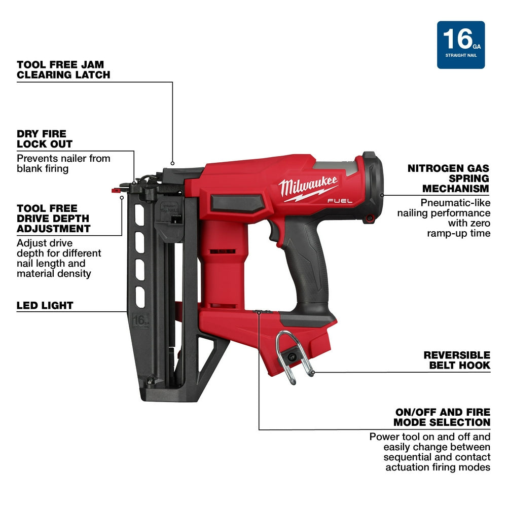 Milwaukee 3020-20 - M18 FUEL™ 16 Gauge Straight Finish Nailer - Wise Line Tools