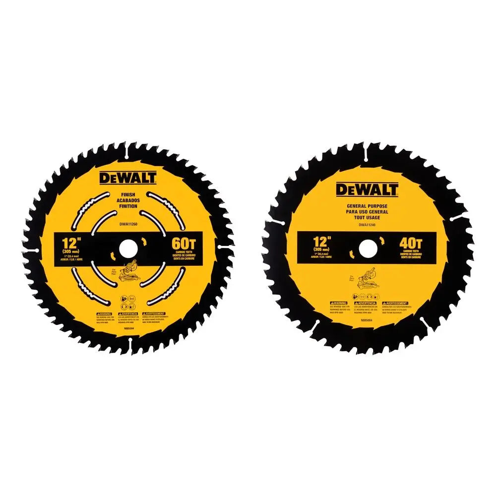 DEWALT DWA112CMB-12 In Carbide Circular Saw Blade 60 Tooth with 1 in Arbor For General Purpose Cutting (2 Pack)