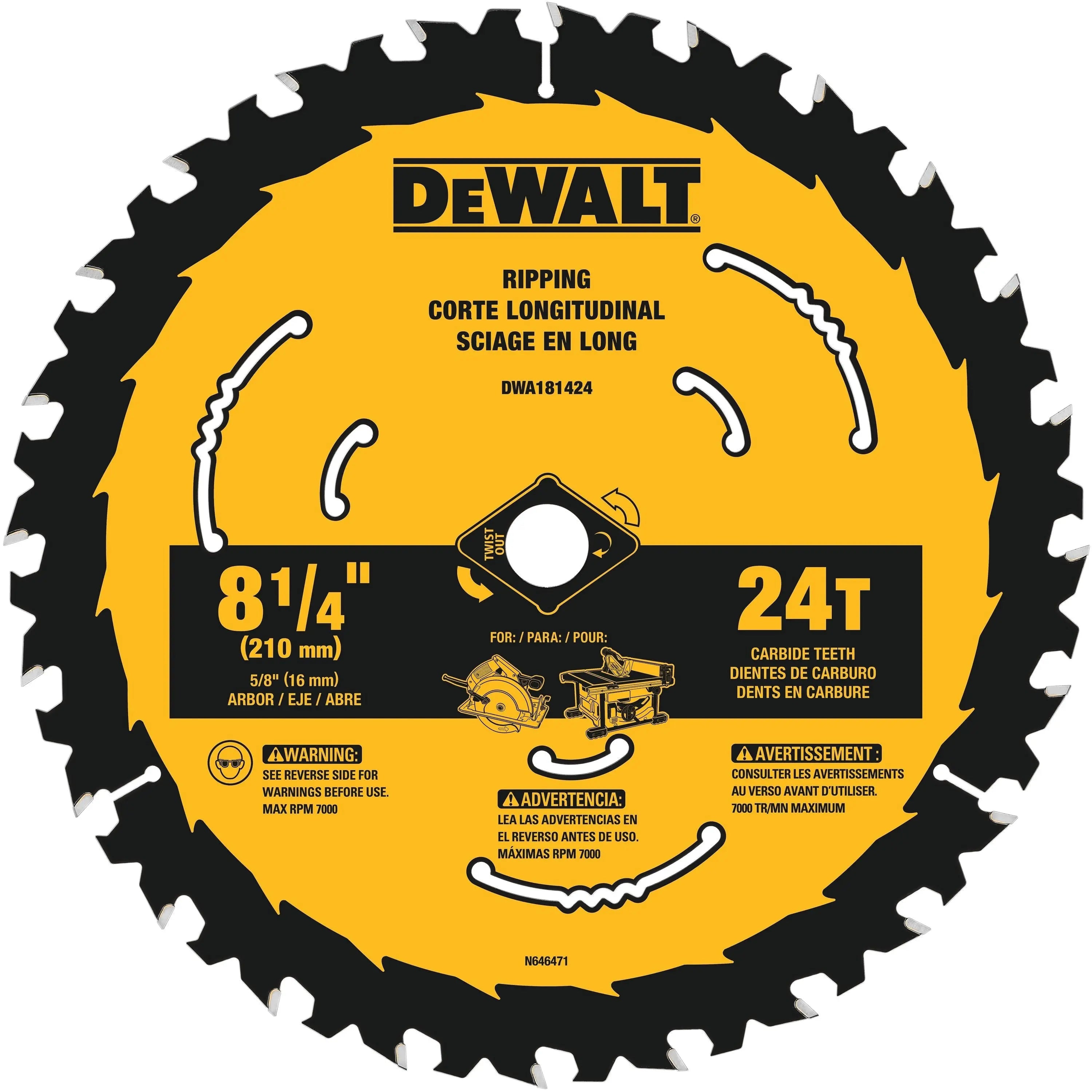 DEWALT DWA181424-8-1/4 In Carbide Circular Saw Blade 24 Tooth with 5/8 in Arbor (1 Pack)